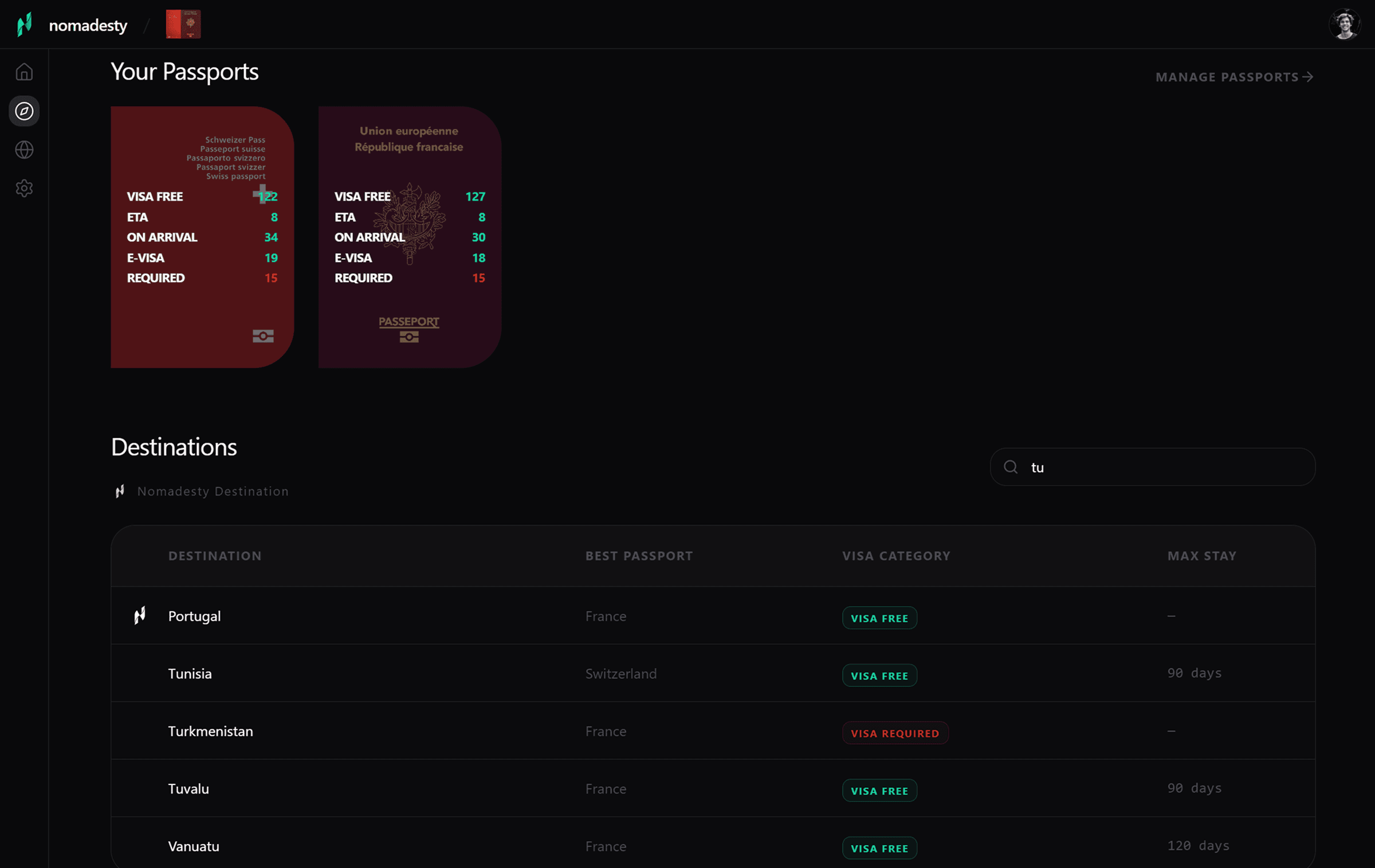 Nomadesty dual citizenship and passport optimization engine interface